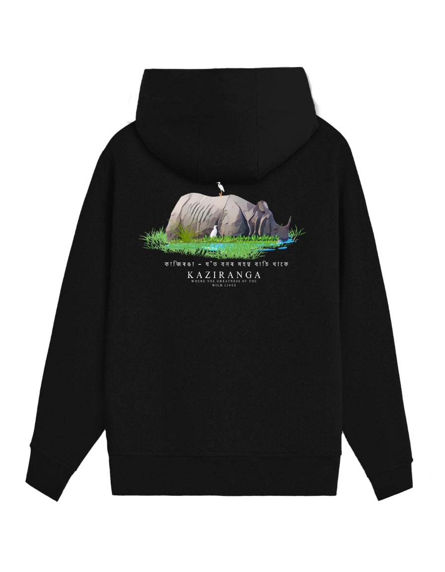 Kaziranga Rhino Hoodie – Wildlife Edition | Premium Eco-Cotton Hoodie by Tucktribe