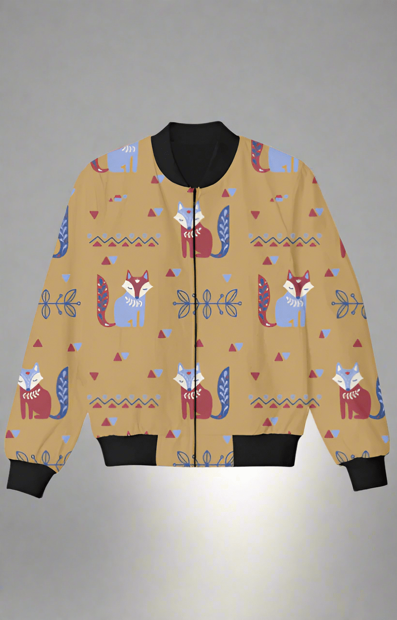 TuckTribeBrown Kids Bomber Jacket with Vibrant Red Fox PrintKids Bomber Jacket