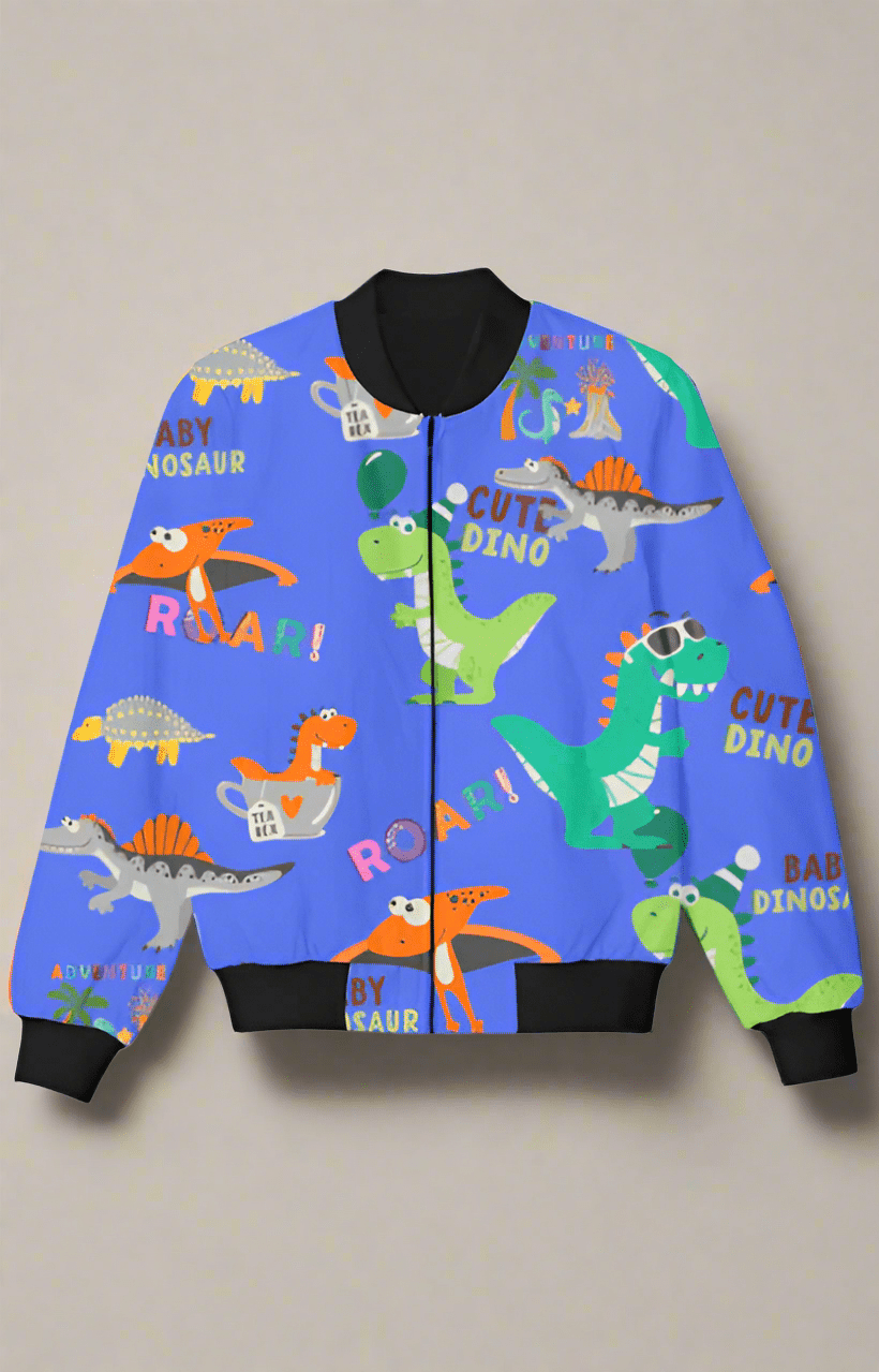 TuckTribeKids Bomber Jacket with Cute Baby Dino PrintsKids Bomber Jacket