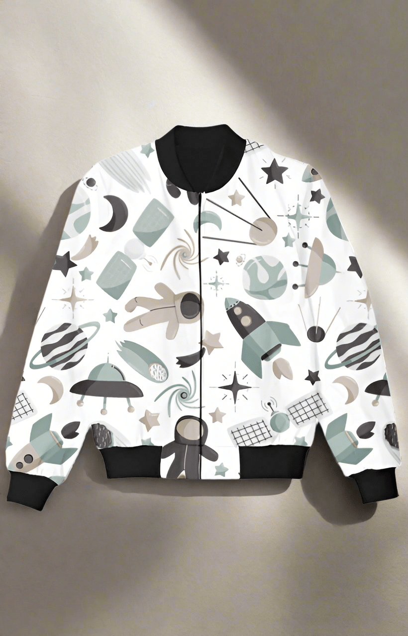 TuckTribeKids Bomber Jacket with Cute Space IllustrationKids Bomber Jacket