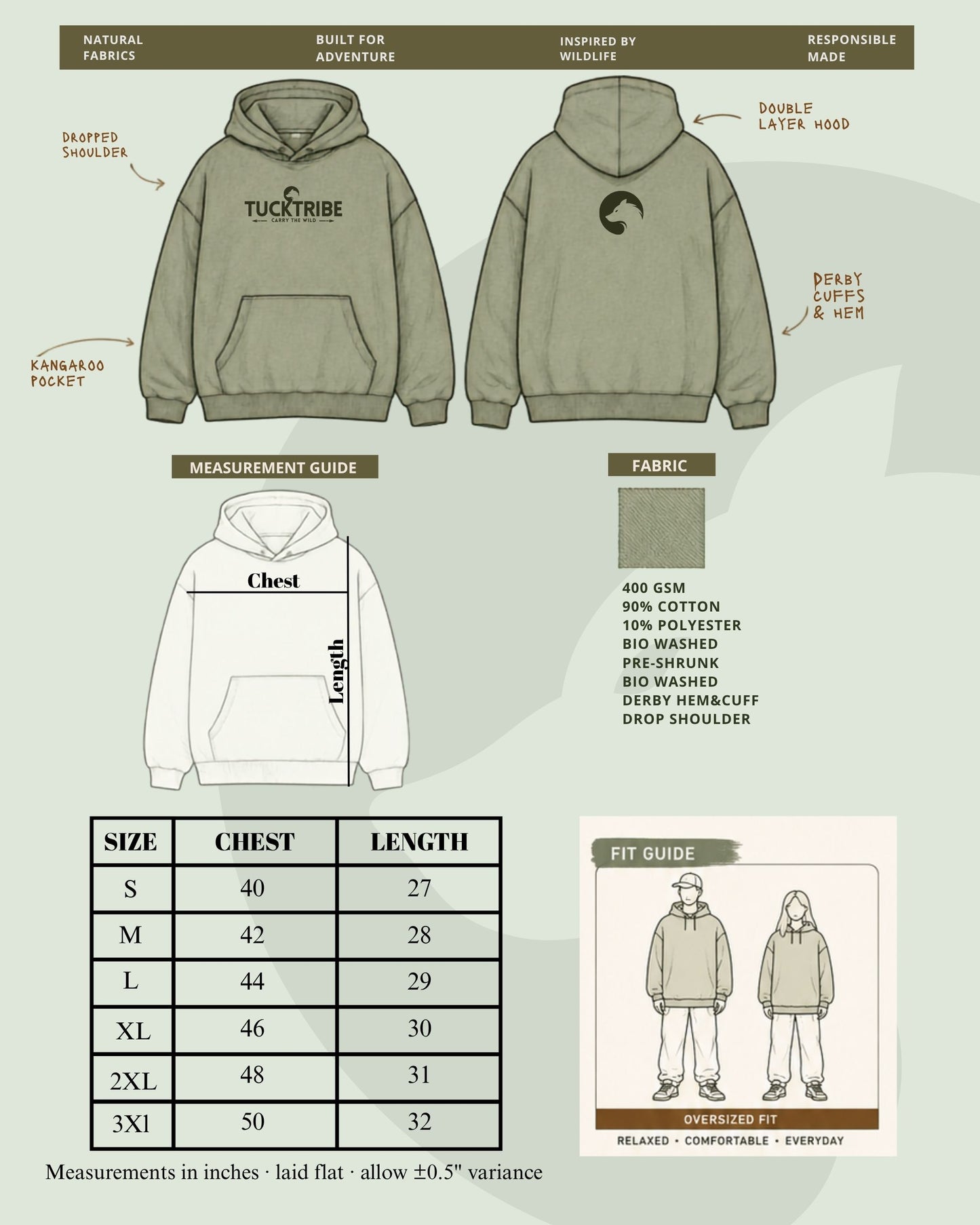 Tucktribe oversized hoodie size chart