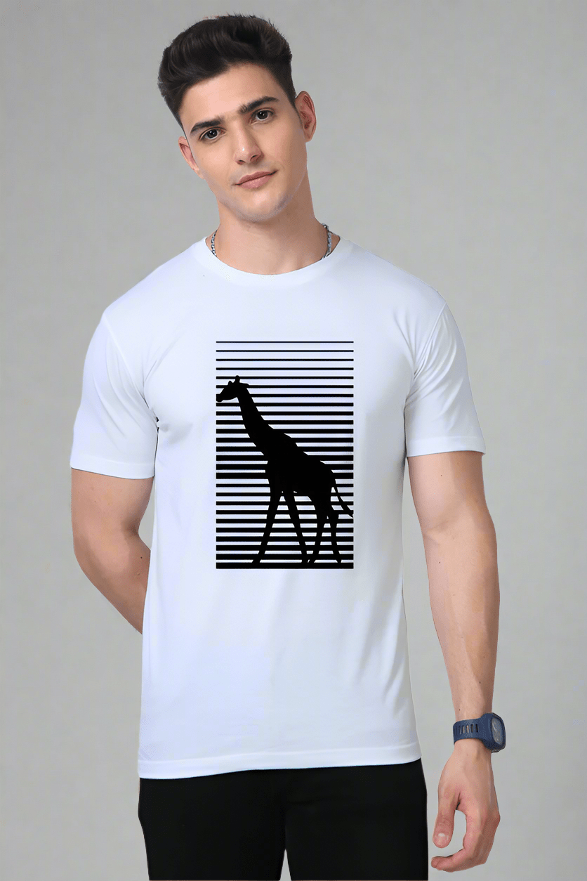 TuckTribeStylish Black & White Giraffe T-Shirt β Artistic Wildlife Print Tee