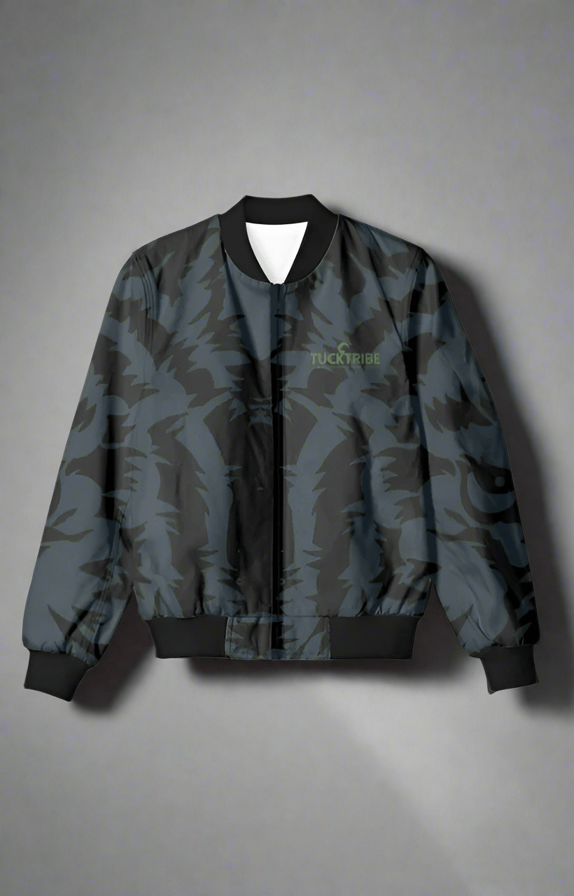 TuckTribeTiger Face Bomber Jacket - Men's Dart Blue Outdoor Jacket with All - Over Tiger Sketch Print, Fierce and Confident StyleAOP Bomber Jacket