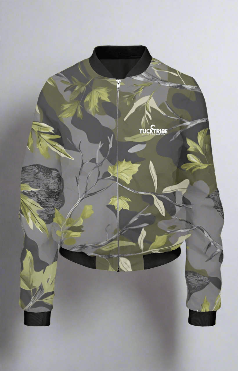 TuckTribeWomen's Bomber Jacket - Forest Floor Green Camouflage DesignWomen’s Bomber Jacket