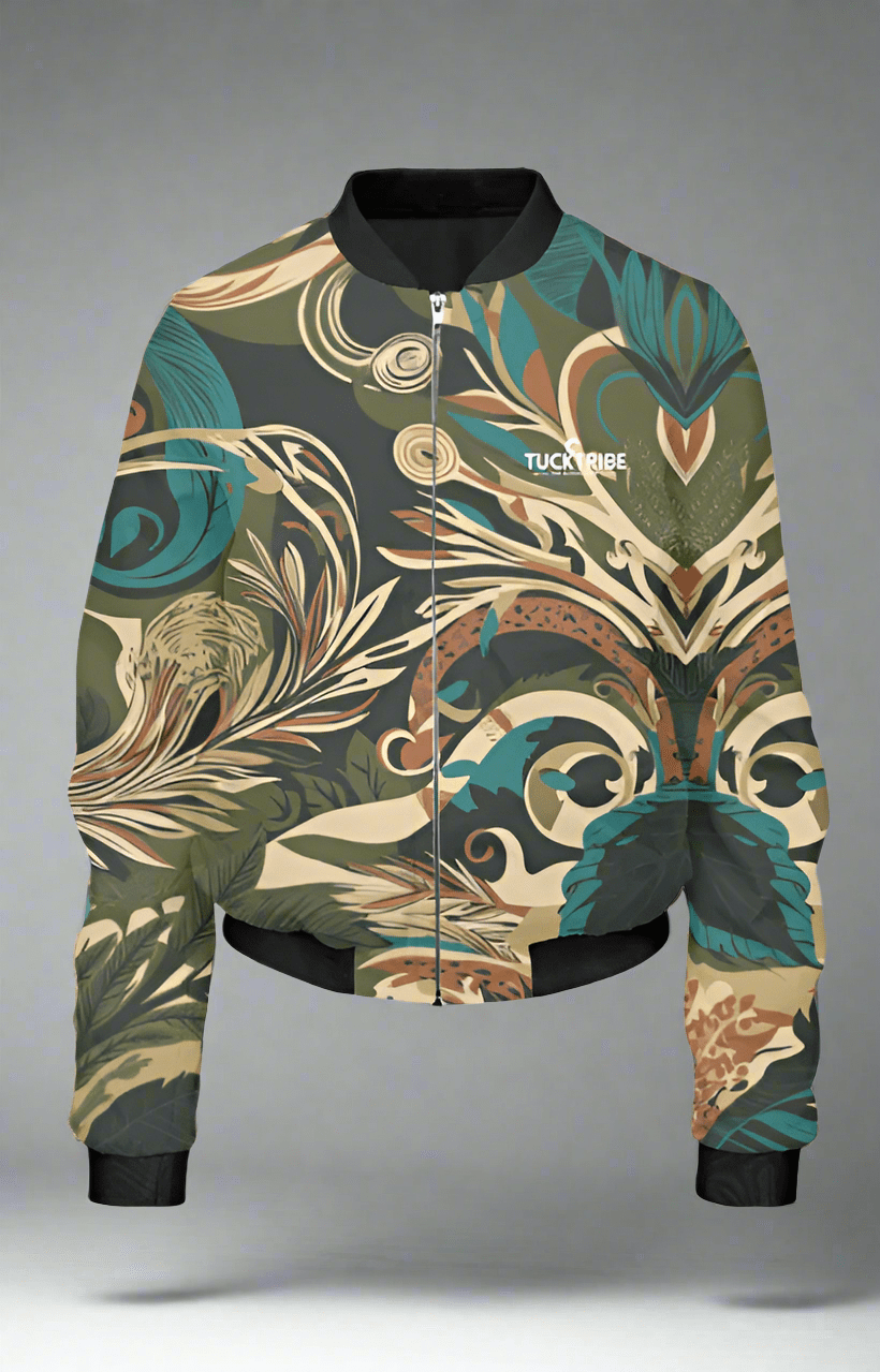 TuckTribeWomen's Tribal Green Camouflage Bomber Jacket - Stylish All - Over Print, Trendy StreetwearWomen’s Bomber Jacket