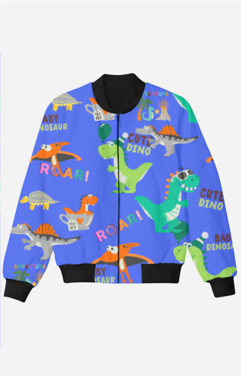 Kids Bomber Jacket with Cute Baby Dino Prints