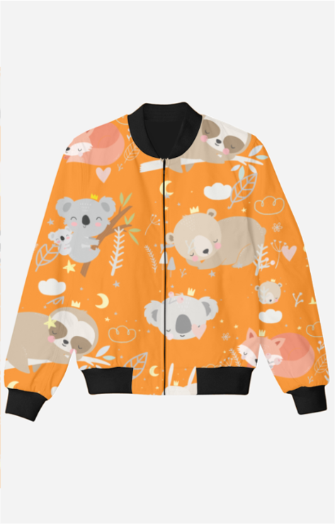Orange Kids Bomber Jacket with Cute Animal Prints