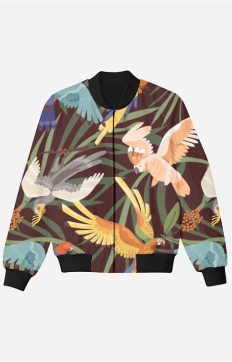 Stylish Kids Bomber Jacket with Beautiful Tropical Birds Print