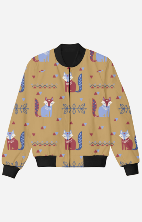 Brown Kids Bomber Jacket with Vibrant Red Fox Print
