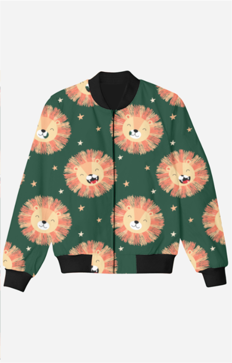 Green Kids Bomber Jacket with Adorable Lion Print