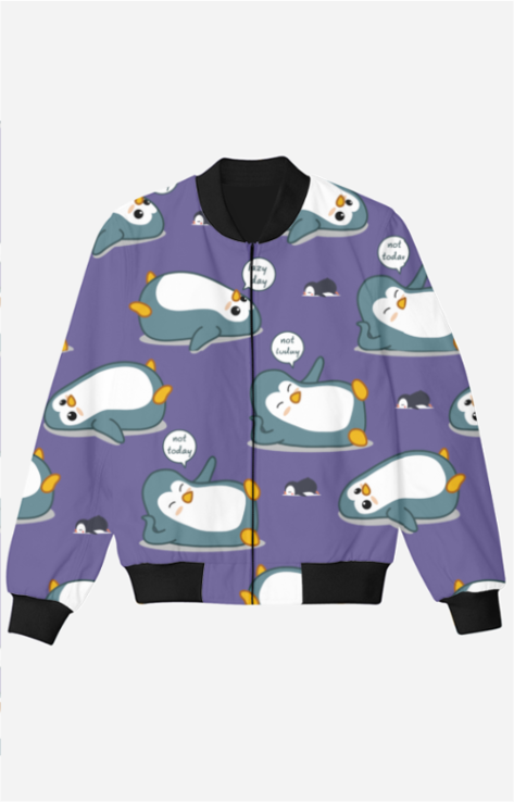 Blue Kids Bomber Jacket with Cute Lazy Penguin Prints