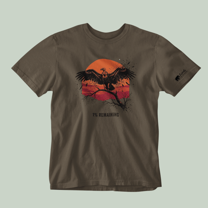 Olive Green Tucktribe  t-shirt with an Vulture graphic and '1% Remaining' text on a light green background