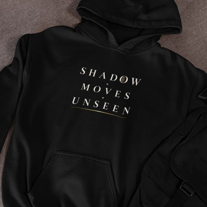 Oversized black unisex leopard hoodie with detailed back wildlife graphic and Shadow Moves Unseen front design