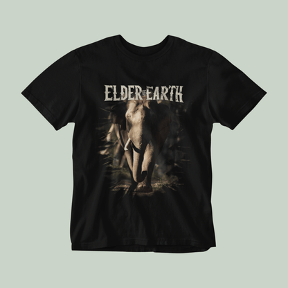 Black Tshirt with Elephant Graphic and a text ELDER OF EARTH on it