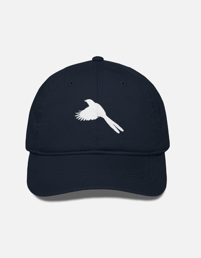 Navy blue cap with a white bird logo on a light gray background