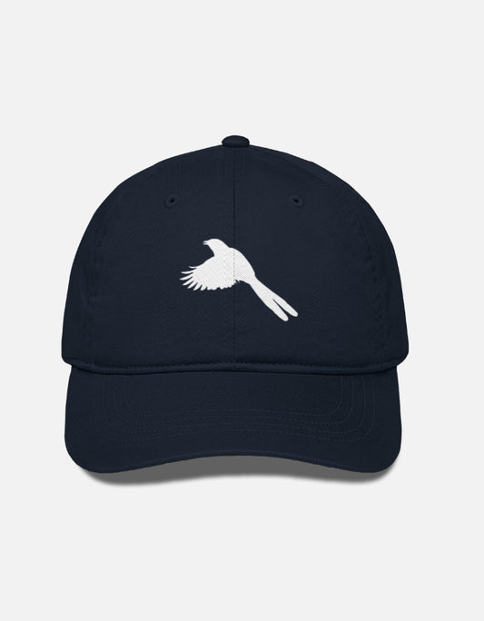Navy blue cap with a white bird logo on a light gray background
