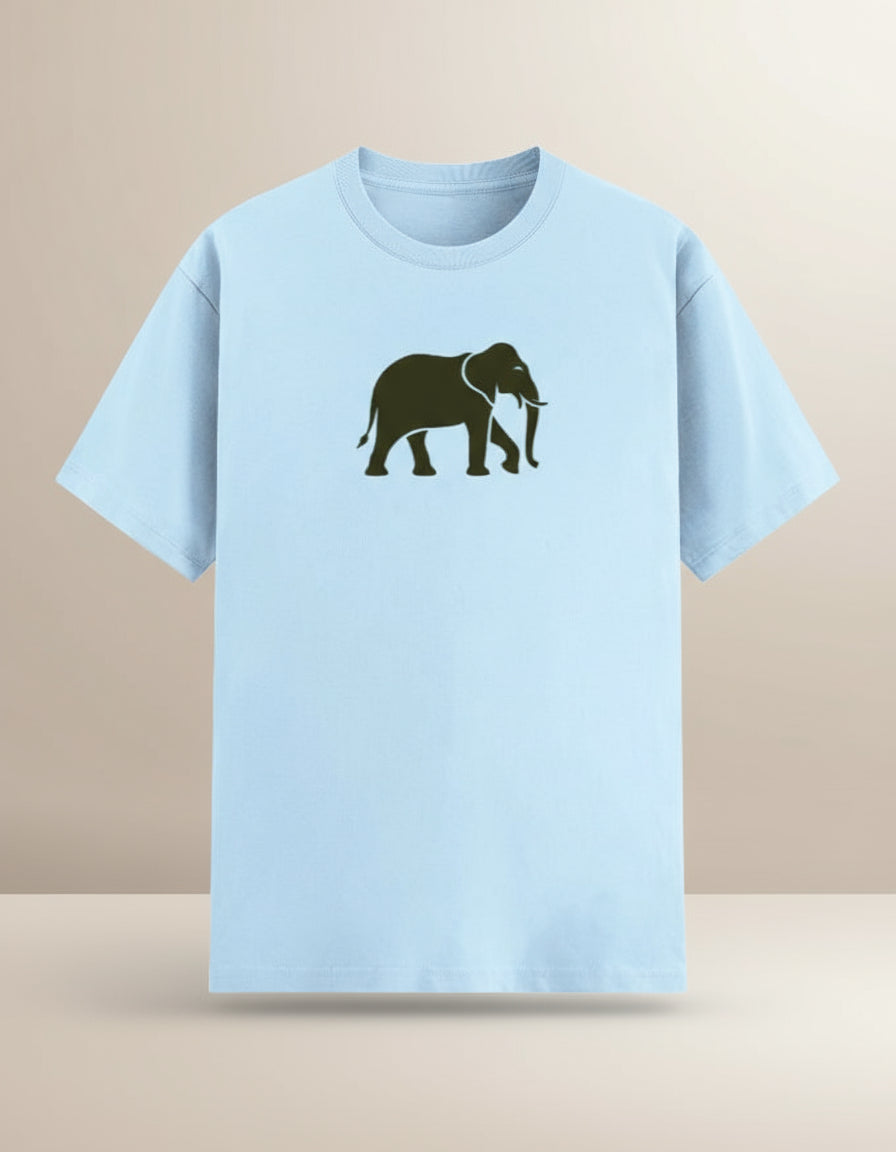 Light blue t-shirt with an elephant graphic on a white background
