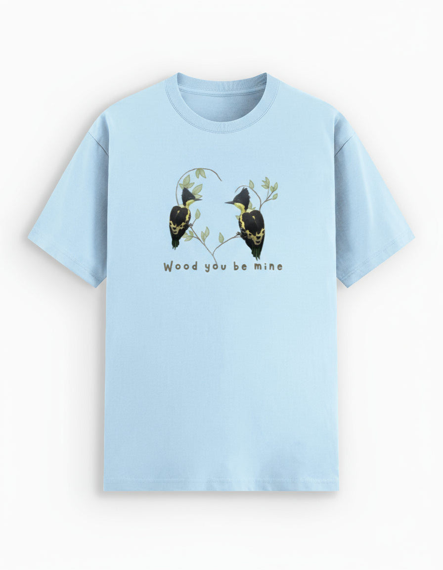 baby blue color Heart-spotted Woodpecker pair T-shirt – Arvind Ramamurthy Collection