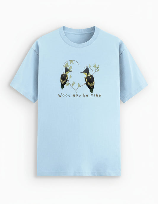 baby blue color Heart-spotted Woodpecker pair T-shirt – Arvind Ramamurthy Collection