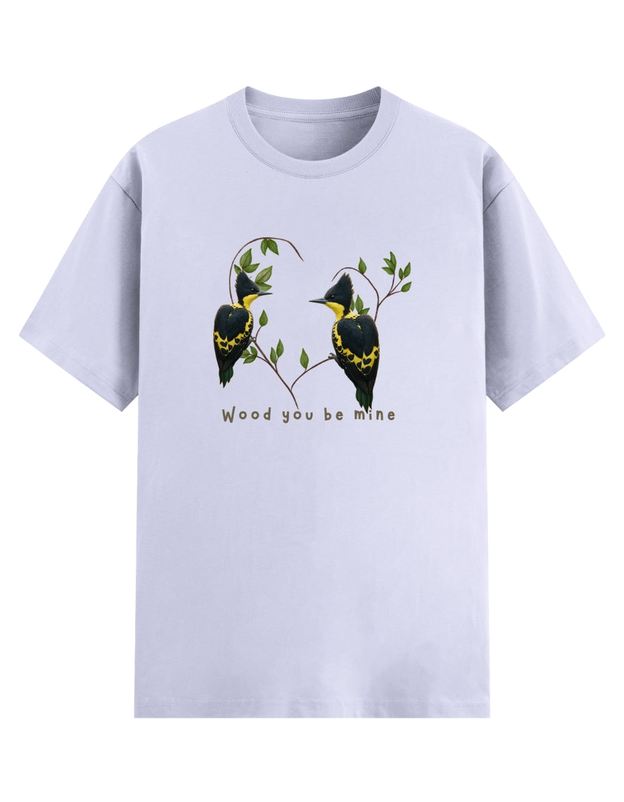 Heart-Spotted Woodpecker Couple T-Shirt – “Wood You Be Mine” | Romantic Wildlife Nature Tee