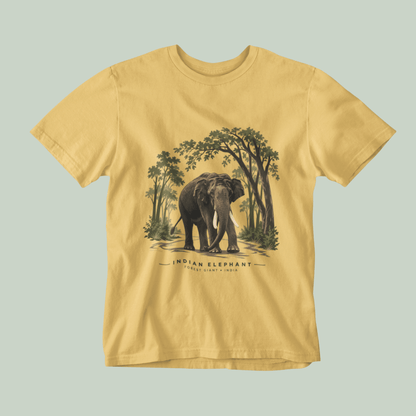 a biege color Indian elephant tusker T-shirt inspired by Kabini wildlife