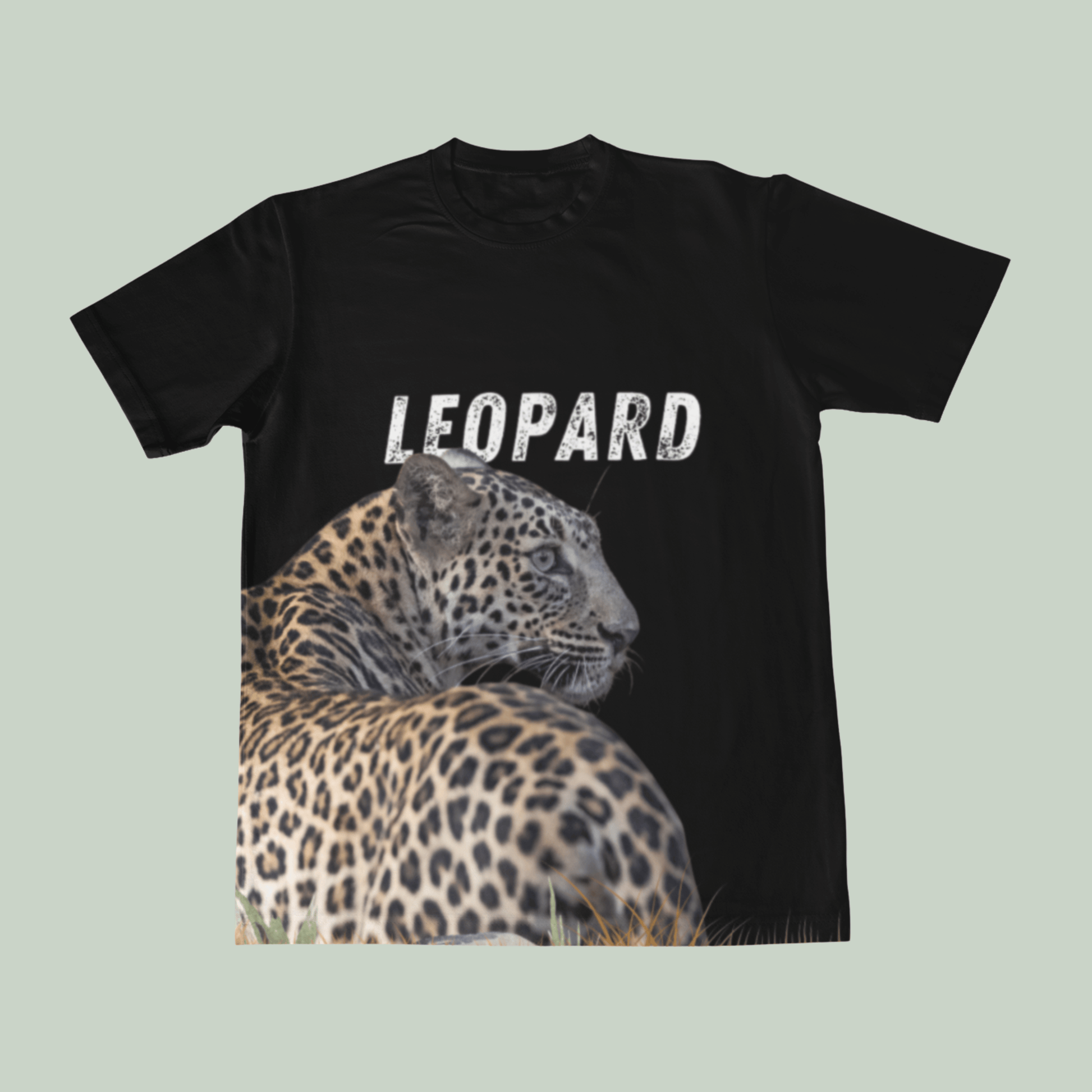 A black tshirt with a Leopard Graphic on it and with text LEOPARD