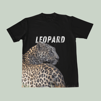 A black tshirt with a Leopard Graphic on it and with text LEOPARD