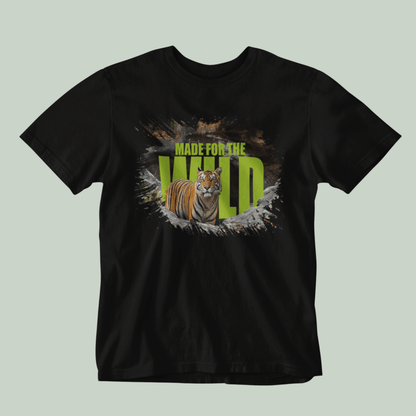 Front view of Made for the Wild tiger graphic t-shirt by Tucktribe
