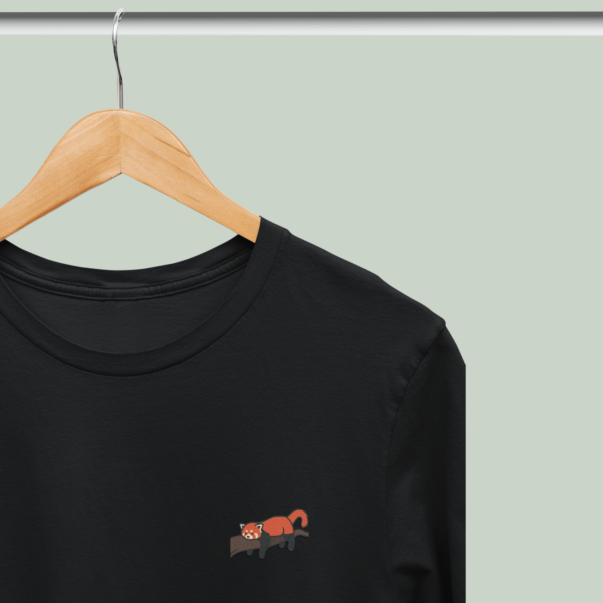 Black premium cotton t shirt with red panda embroidery