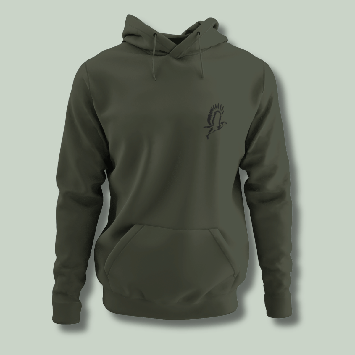 Minimal embroidered osprey silhouette on premium unisex hoodie
