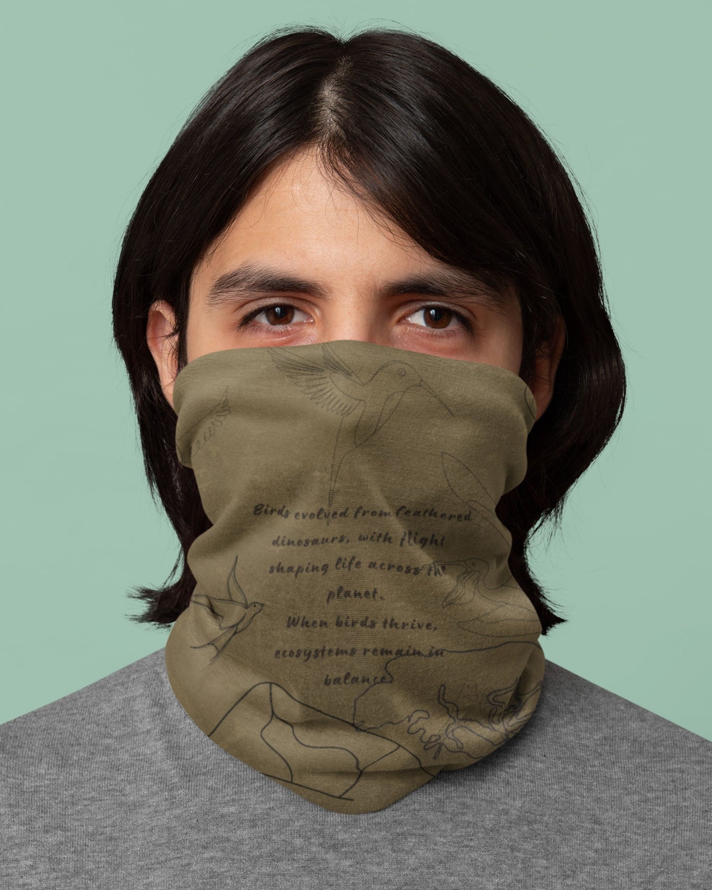 man wearing a bird evolution wildlife buff tucktribe