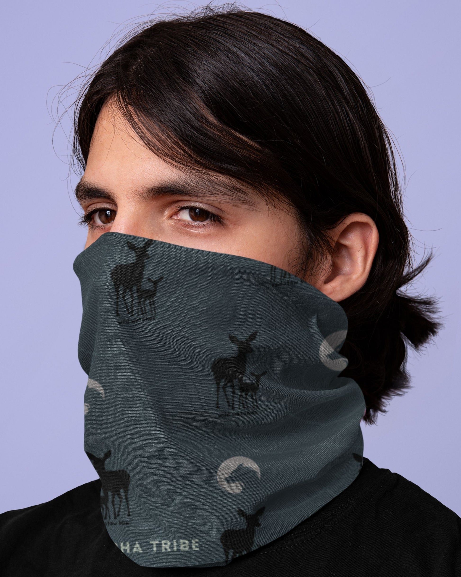 model wearing a deer wildlife outdoor buff tucktribe