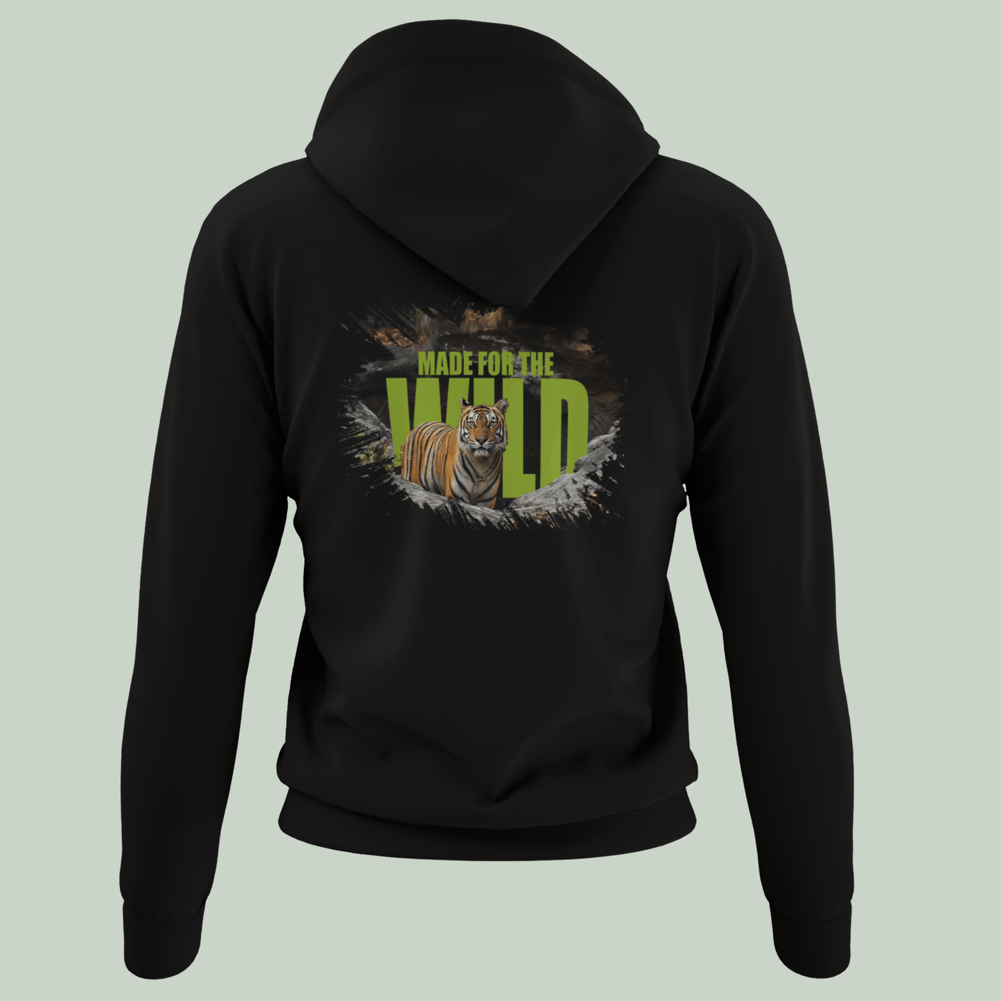 black Made for the Wild tiger hoodie back print by Tucktribe