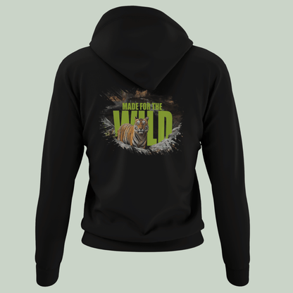 black Made for the Wild tiger hoodie back print by Tucktribe