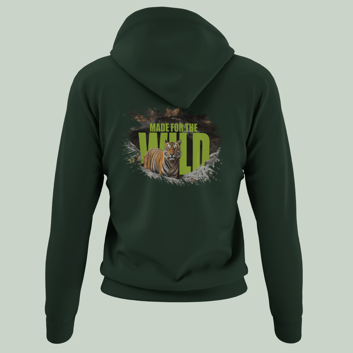 Bottle Green Made for the Wild tiger hoodie back print by Tucktribe