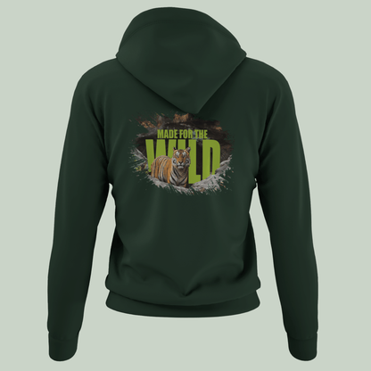 Bottle Green Made for the Wild tiger hoodie back print by Tucktribe