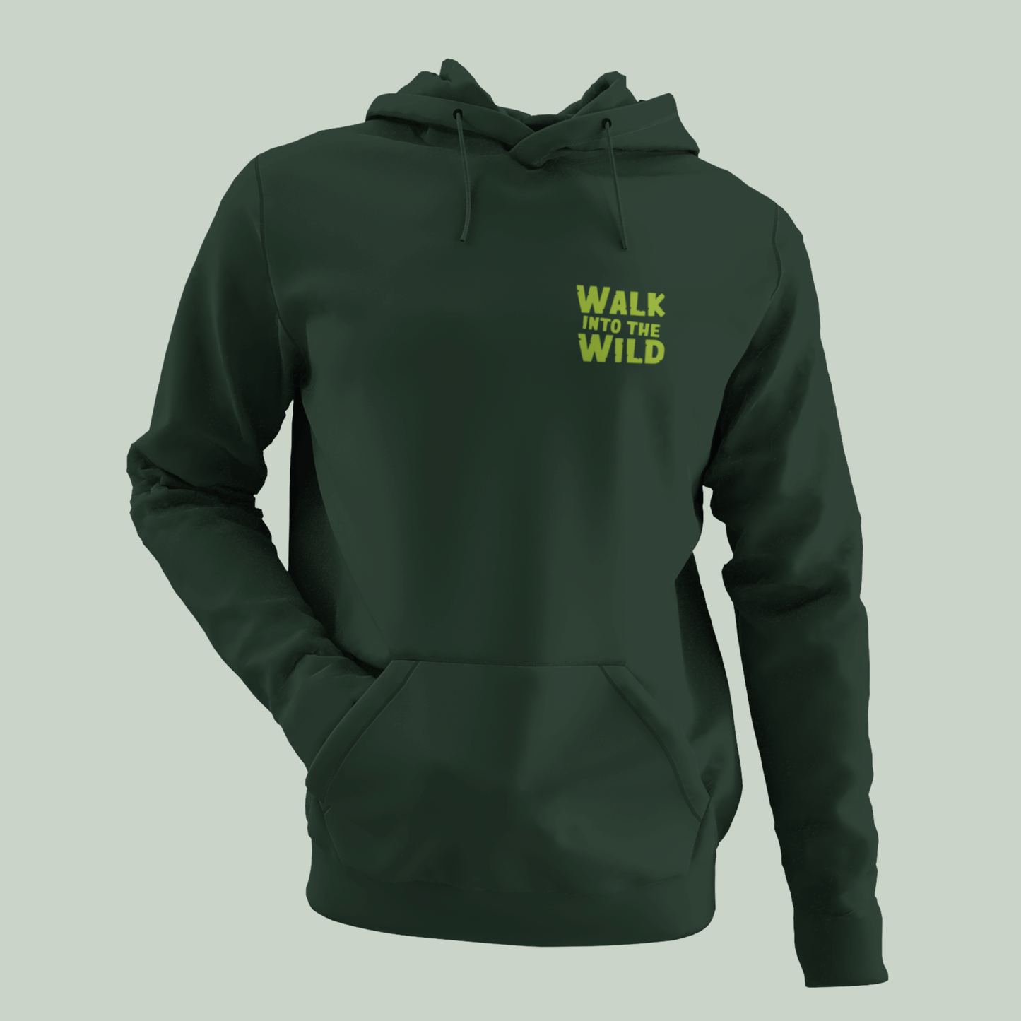 Bottle Green black Walk Into The Wild unisex black hoodie front print