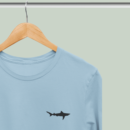 Babyblue cotton stretch t-shirt with embroidered Ganges Shark wildlife design by Tucktribe