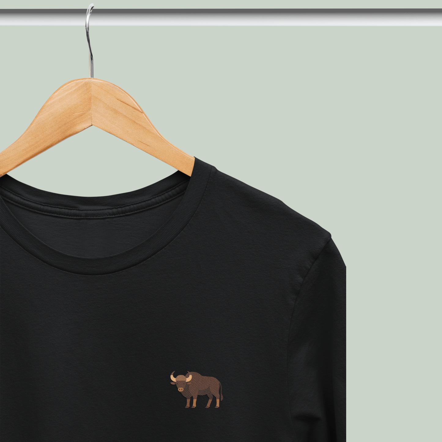 black Supima cotton t-shirt with embroidered Indian Gaur wildlife design by Tucktribe