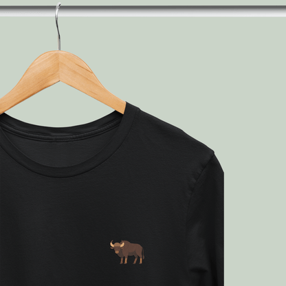 black Supima cotton t-shirt with embroidered Indian Gaur wildlife design by Tucktribe