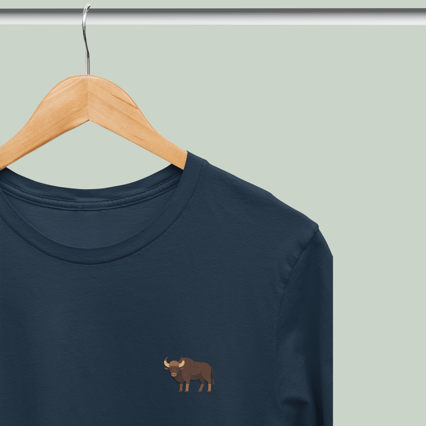Navy blue Supima cotton t-shirt with embroidered Indian Gaur wildlife design by Tucktribe