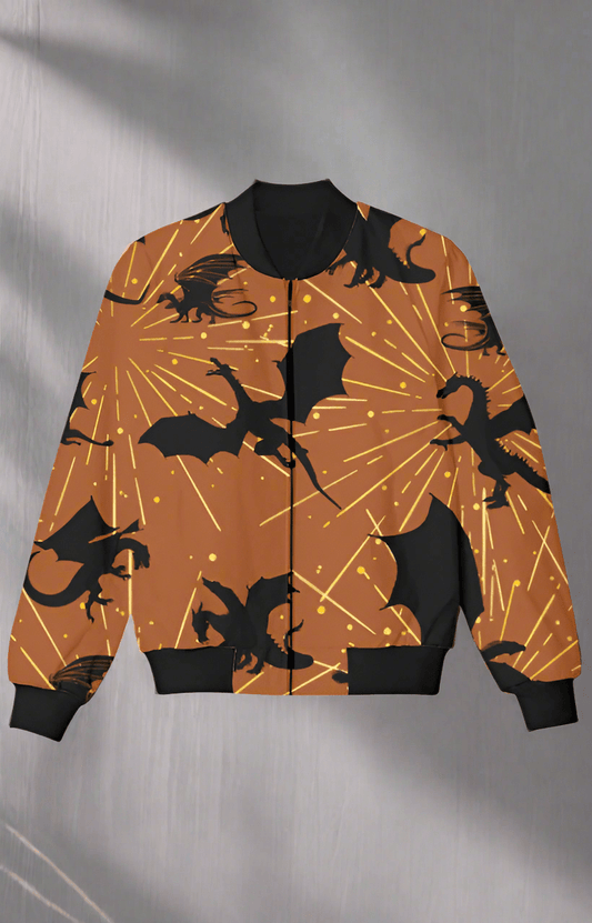 TuckTribeBrown Kids Jacket with Dragon PrintsKids Bomber Jacket