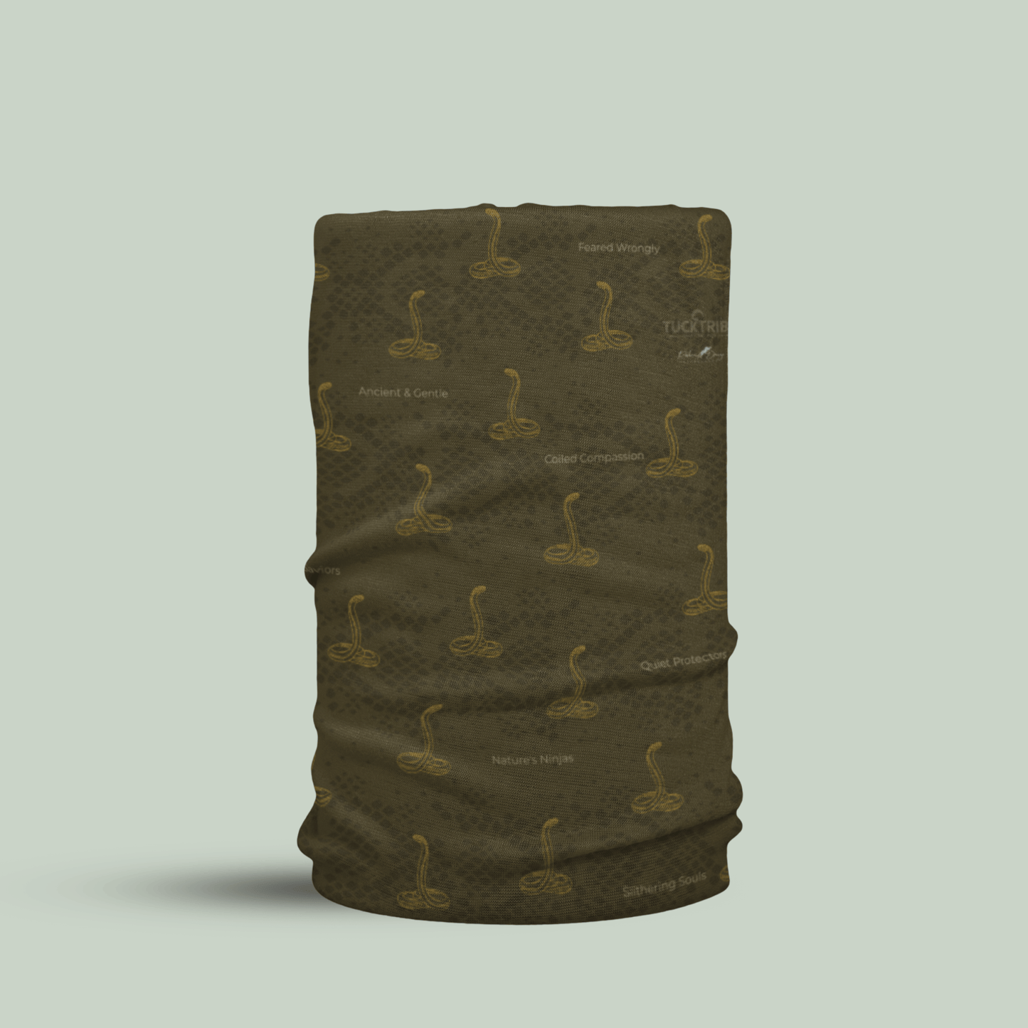 Tucktribe Cobra wildlife neck gaiter with repeating snake pattern inspired by wildlife photography