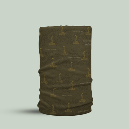 Tucktribe Cobra wildlife neck gaiter with repeating snake pattern inspired by wildlife photography