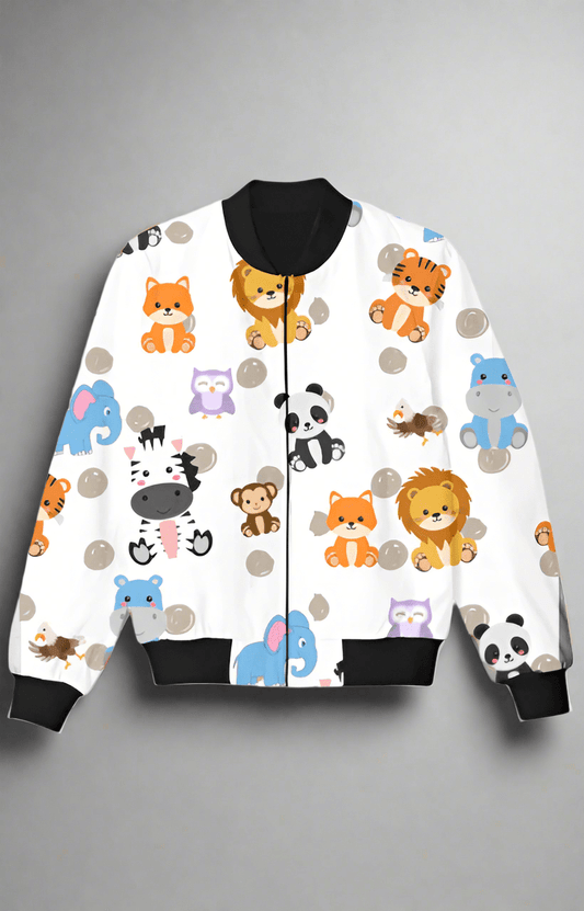 TuckTribeKids Bomber Jacket with Cute Animal PrintKids bomber jacket
