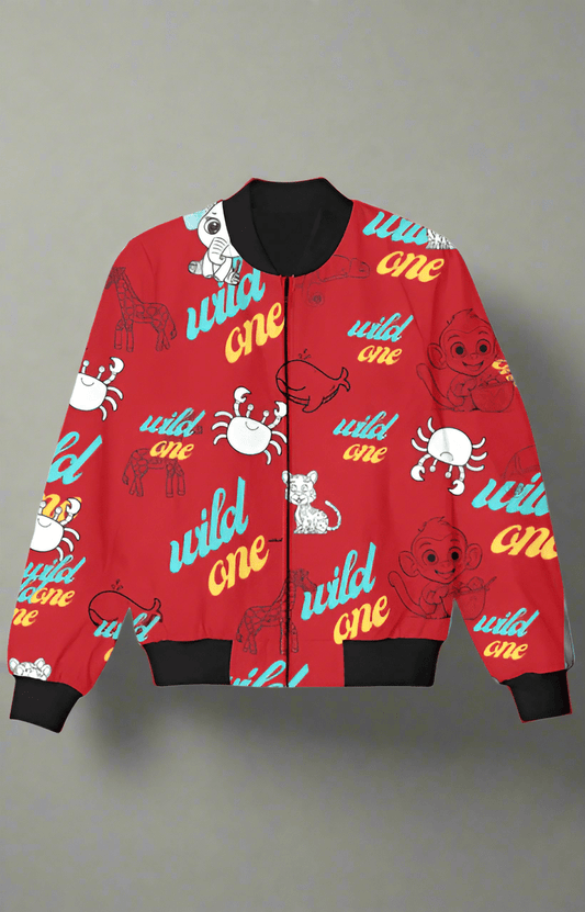 TuckTribeKids Bomber Jacket with Happy Baby Animal PrintsKids Bomber Jacket