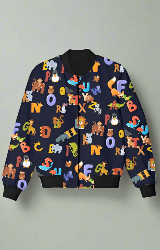 TuckTribeKids Printed Alphabet Bomber JacketKids bomber Jacket
