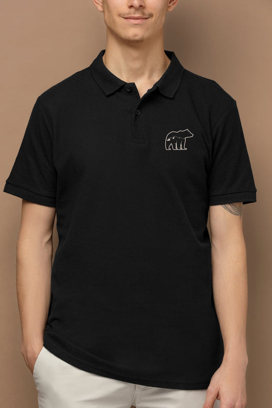 TuckTribeMen's Classic Polo T-Shirt with Embroidered Grizzly Bear Design – Soft Cotton, Durable, Stylish & Comfortable FitMens Polo T-Shirt