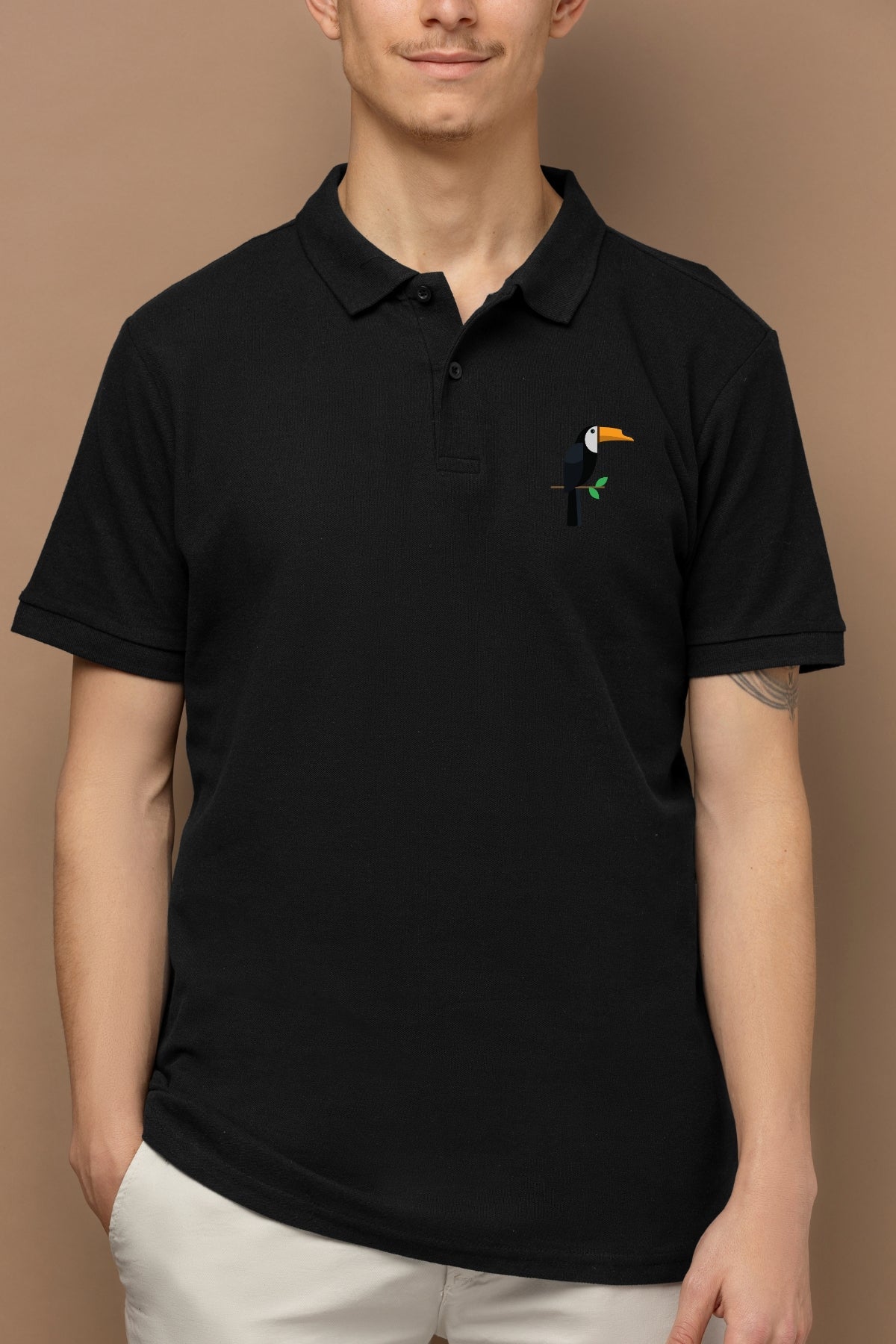 TuckTribeMen's Polo T-Shirt with Embroidered Toucan Bird Design – Soft Cotton, Vibrant & Stylish, Classic Comfortable FitMens Polo T-Shirt