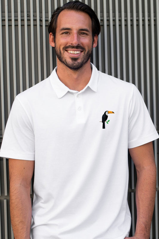 TuckTribeMen's Polo T-Shirt with Embroidered Toucan Bird Design – Soft Cotton, Vibrant & Stylish, Classic Comfortable FitMens Polo T-Shirt